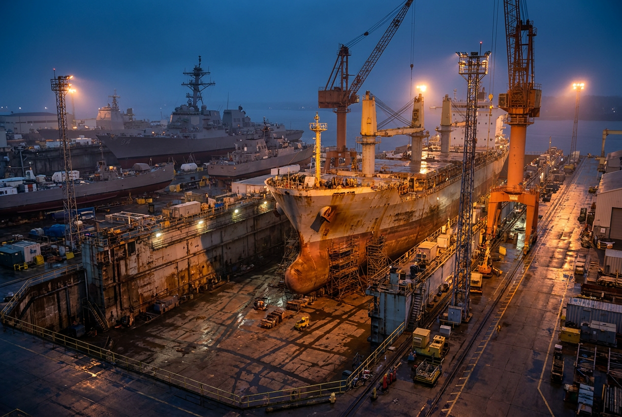 US Naval Yard Overruns Signal Tighter Repair Capacity for Commercial Owners